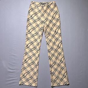 I.AM.GIA Carmel Groovy Pants Womens Small‎ Beige Check Plaid Flare Stretch